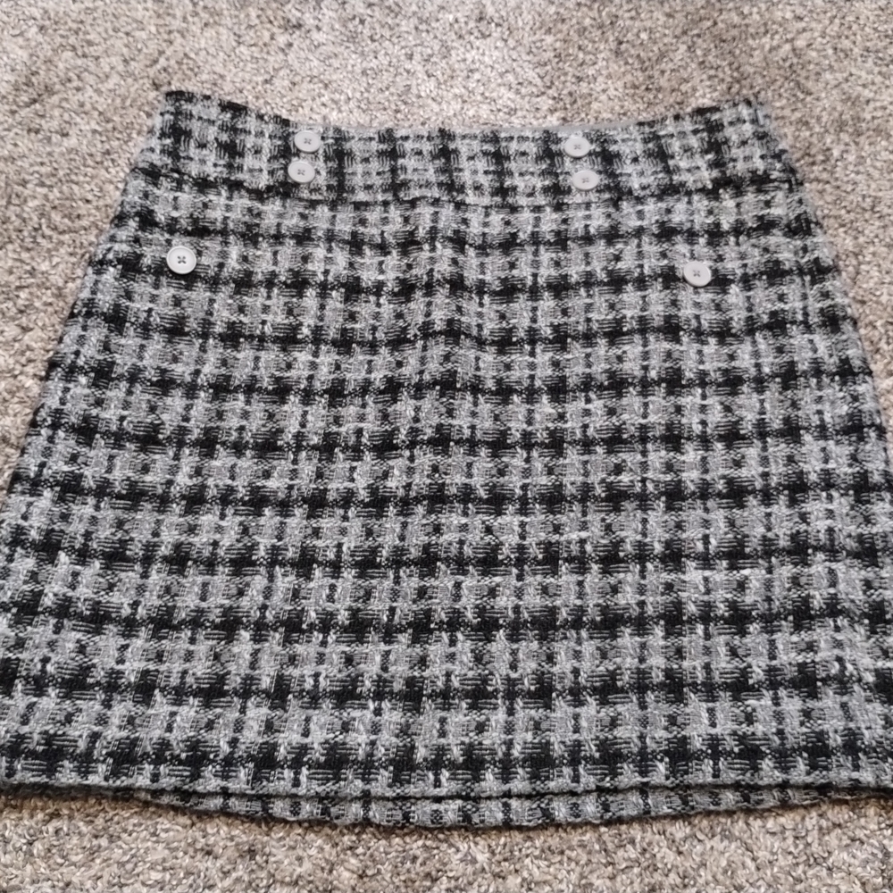 LOFT Black and White Plaid Mini Skirt